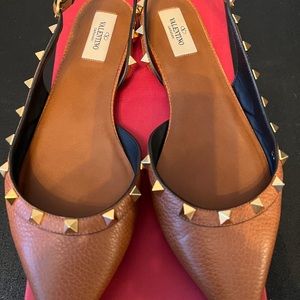 Valentino slingback flat, size 9, tan